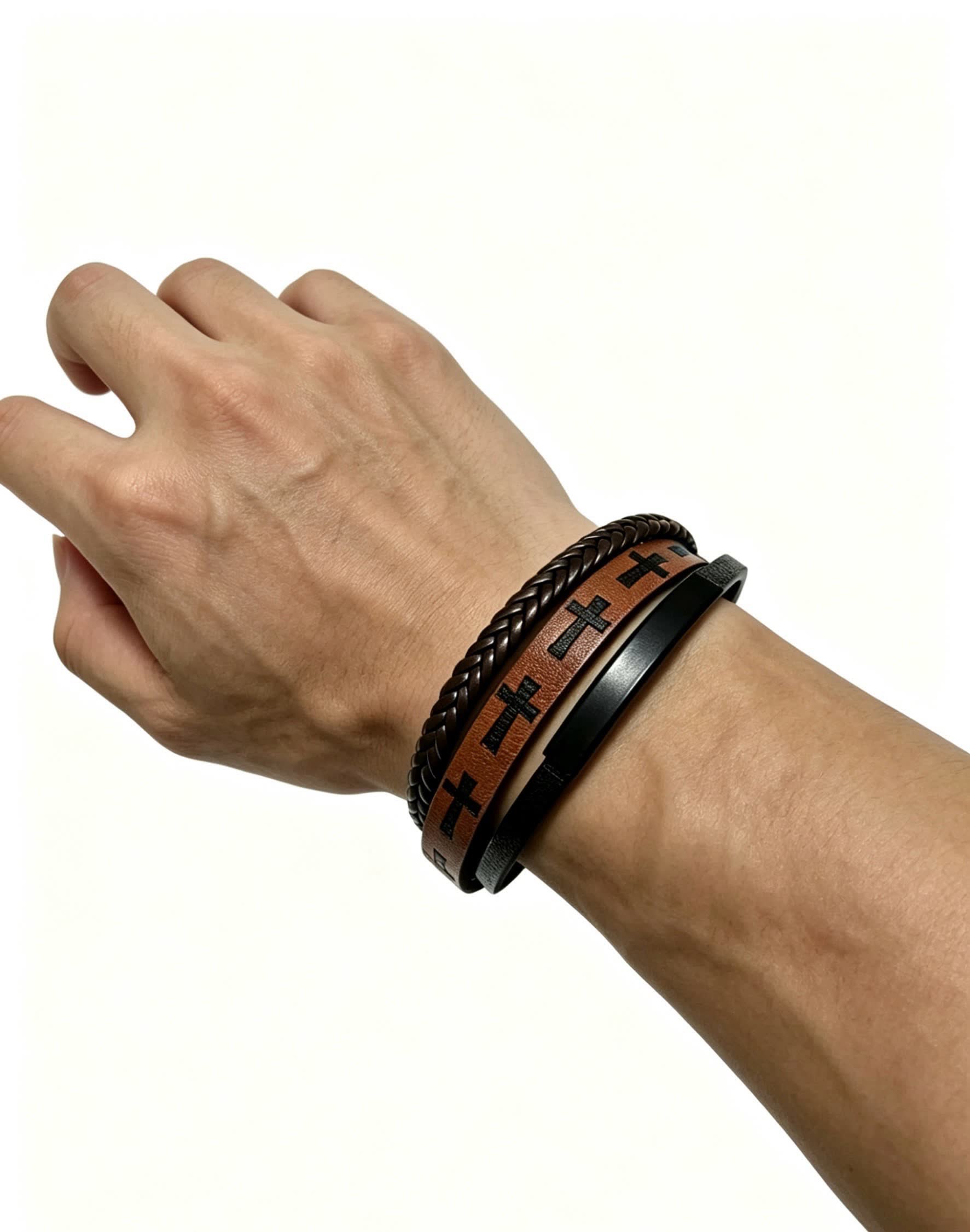 Chrome Hearts Men's Leather Bracelet with Cross Design